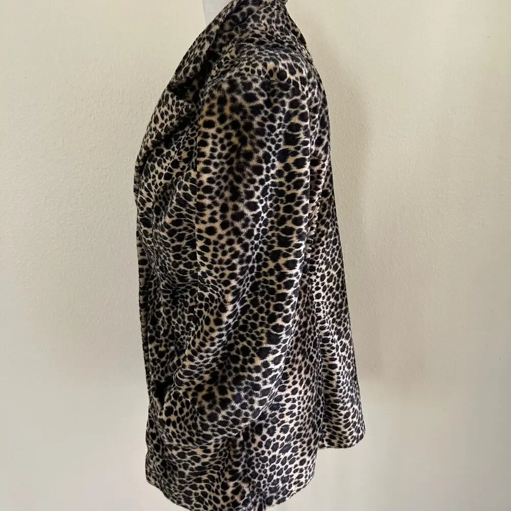 Womens Vintage Leopard Faux Fur Coat Cheetah Animal Print Y2K Mob Wife Glam